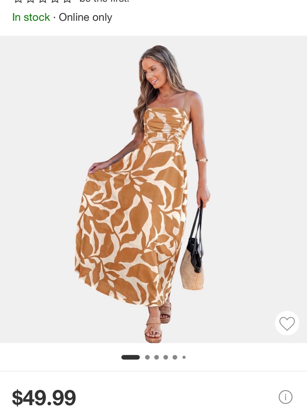 Cupshe Tan & Cream Leaf-Print Spaghetti-Strap Maxi Dress